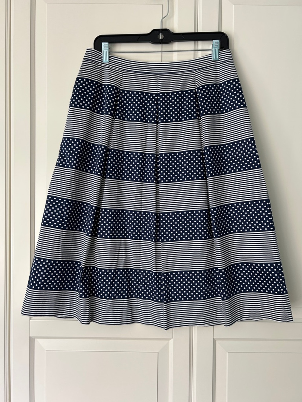 Boden Navy and White Striped & Polka Dot A-Line Skirt